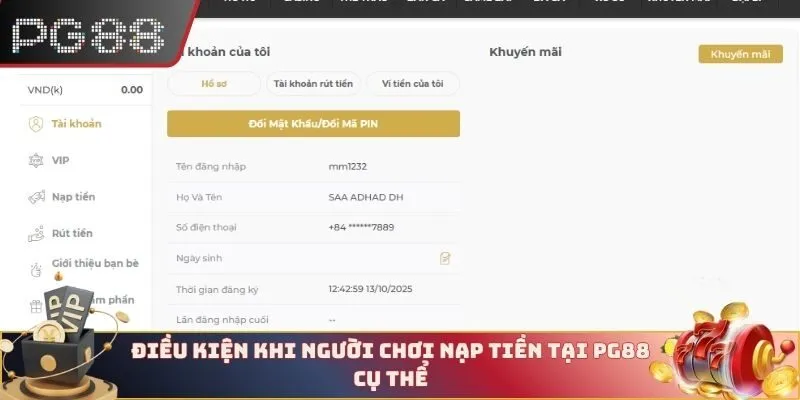 Điều kiện khi người chơi nạp tiền tại PG88 cụ thể