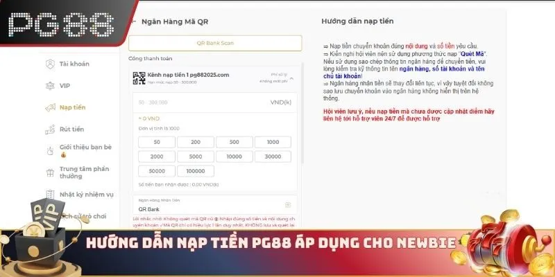 Hướng dẫn nạp tiền PG88 áp dụng cho newbie